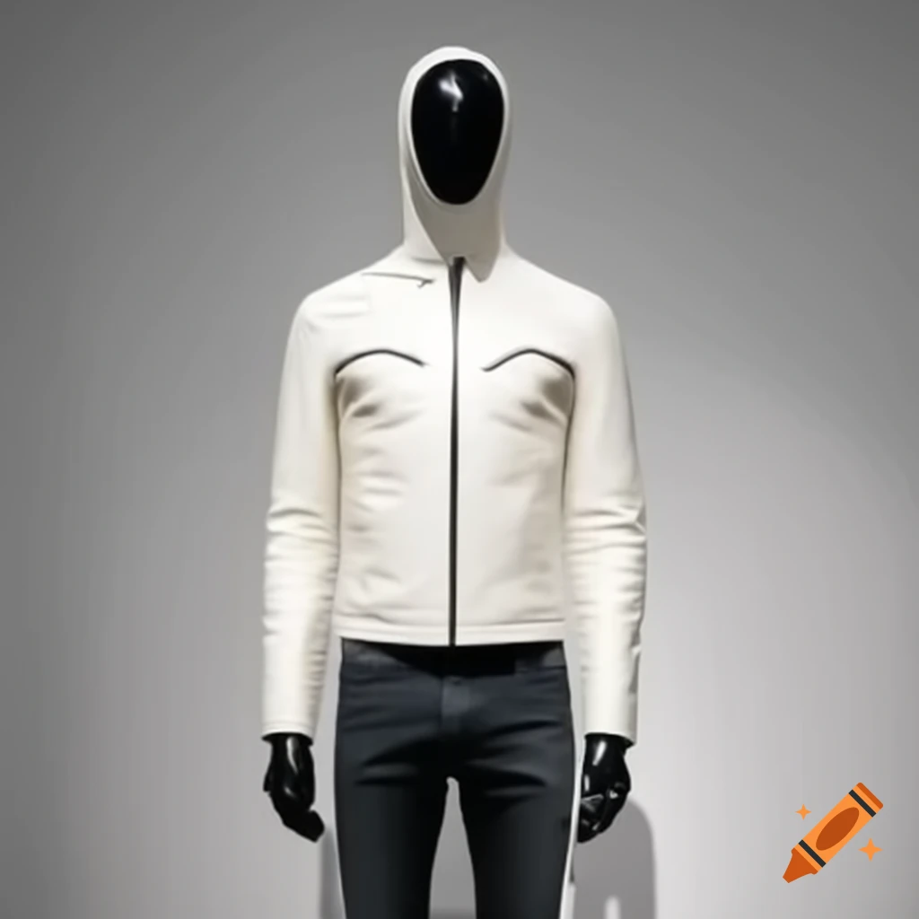Avant-garde mannequin in leather jacket and skinny jeans, early 2000s style