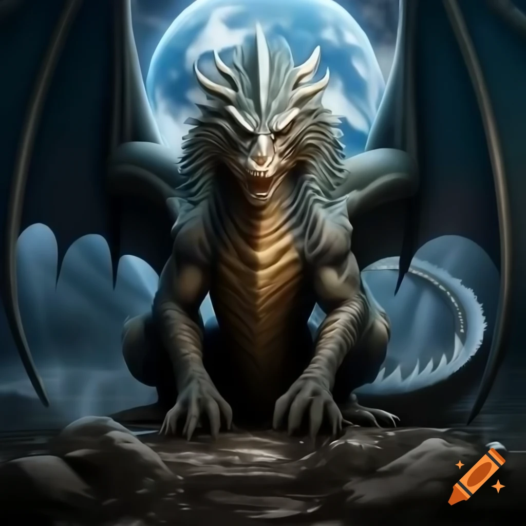 Mighty dragon in vigilant posture, embodying fear and power