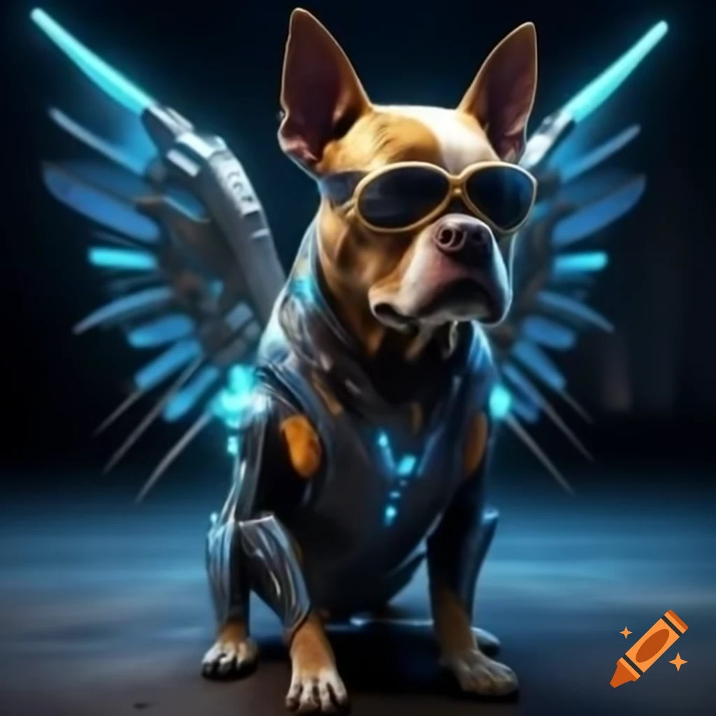 Dog with cyborg wings