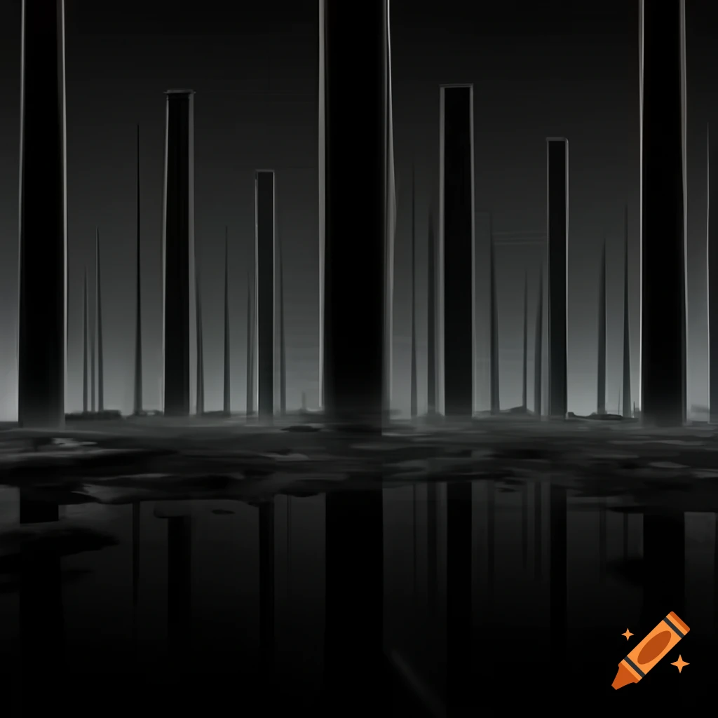 Distorted abstract photograph of industrial cityscape with tall chimneys and bright lights