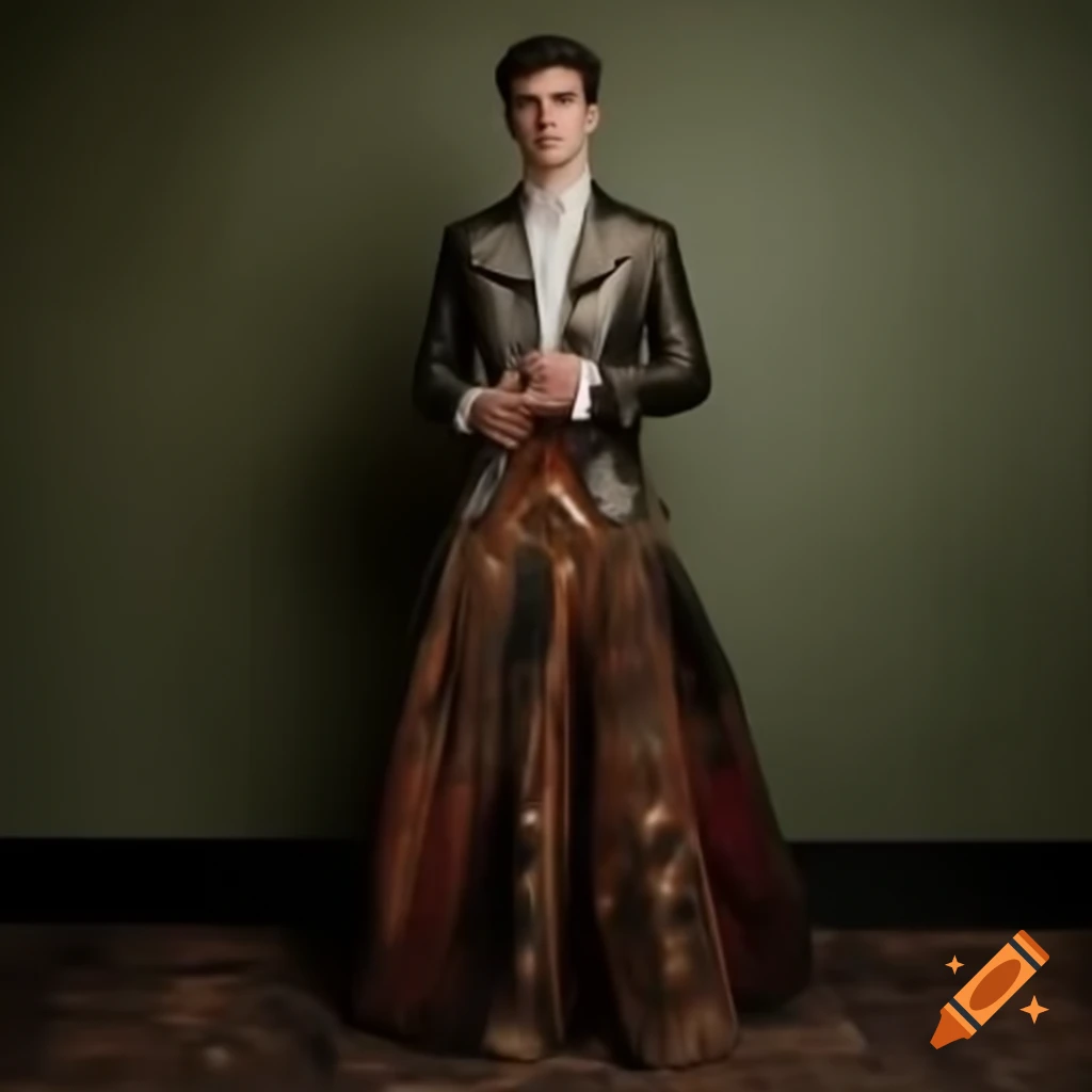 Young man in elaborate floor-length dress
