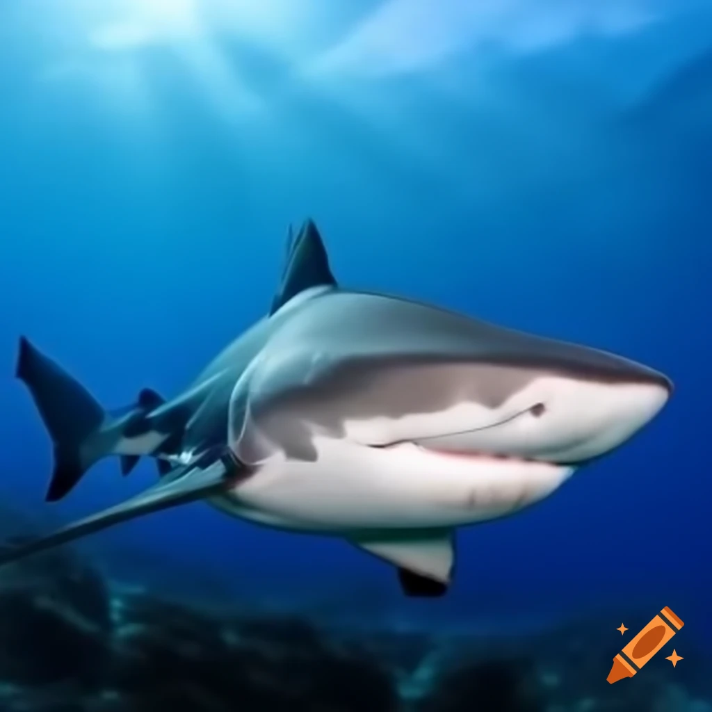 Majestic shark swimming in the ocean with silver-gray top and white underside