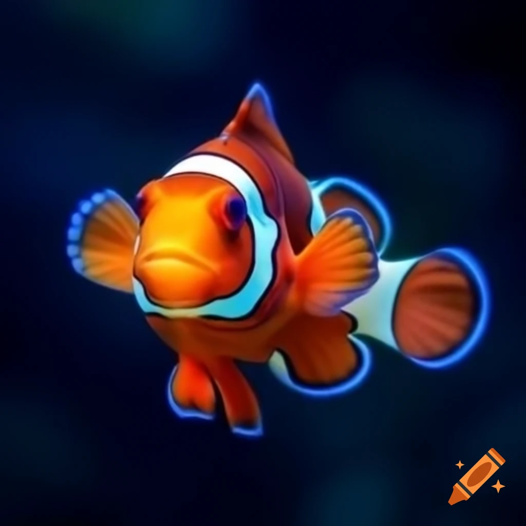 Pattern of ten orange and white clownfish facing the lens