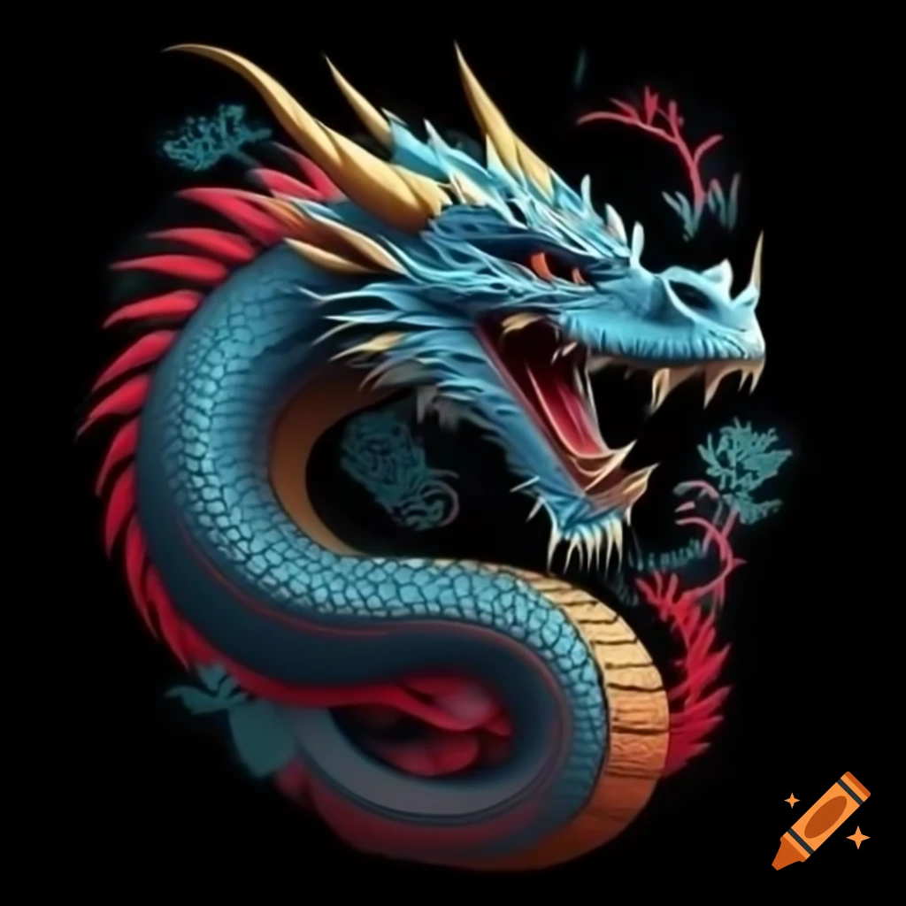 Stylish graphic of a dragon inspired by Tokyo culture
