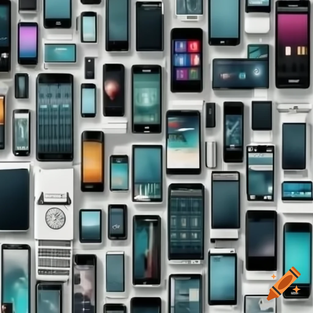 Wall displaying various modern smartphones