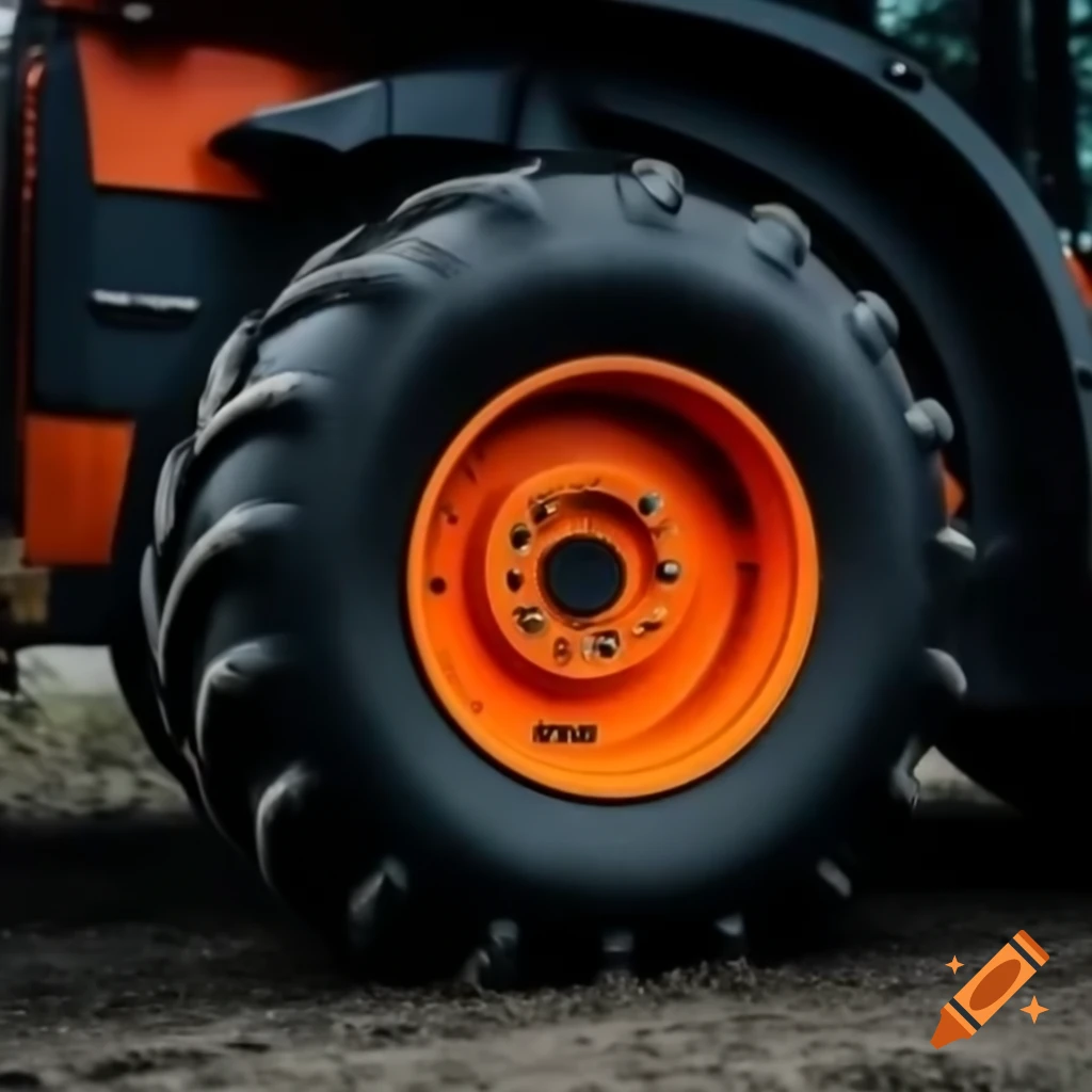 Agricultural tyre with HRL brand on grey background with orange rim