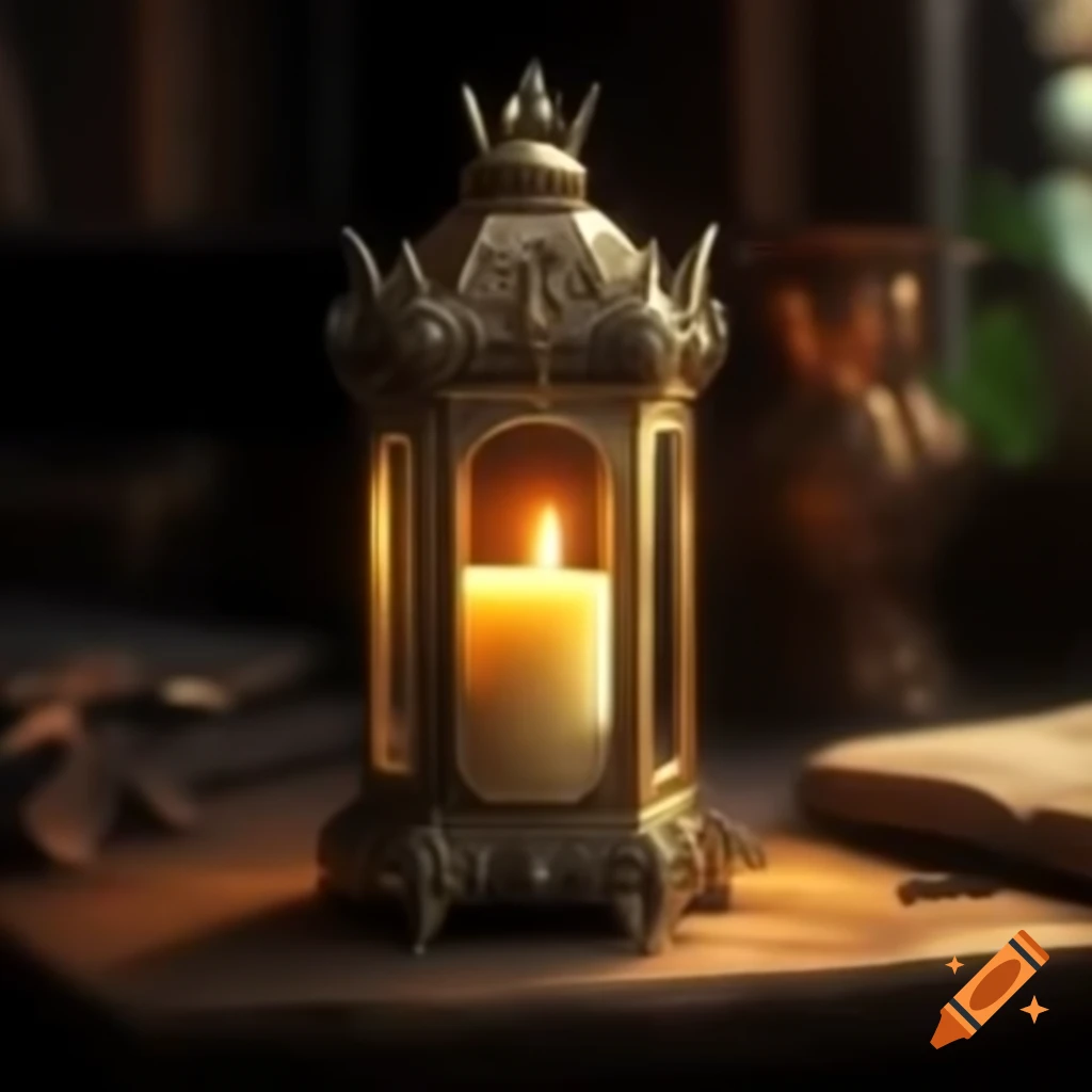 Fantasy lantern with symbols of a crown and a magic wand