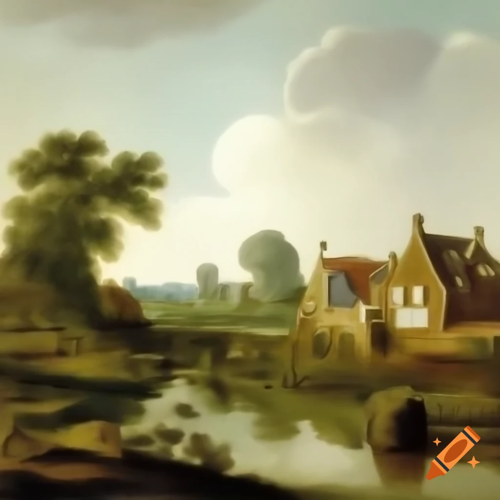 Beautiful landscape painting inspired by Dutch Renaissance style
