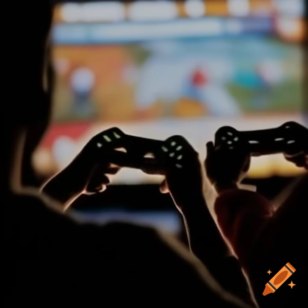 Silhouette of two individuals playing video games
