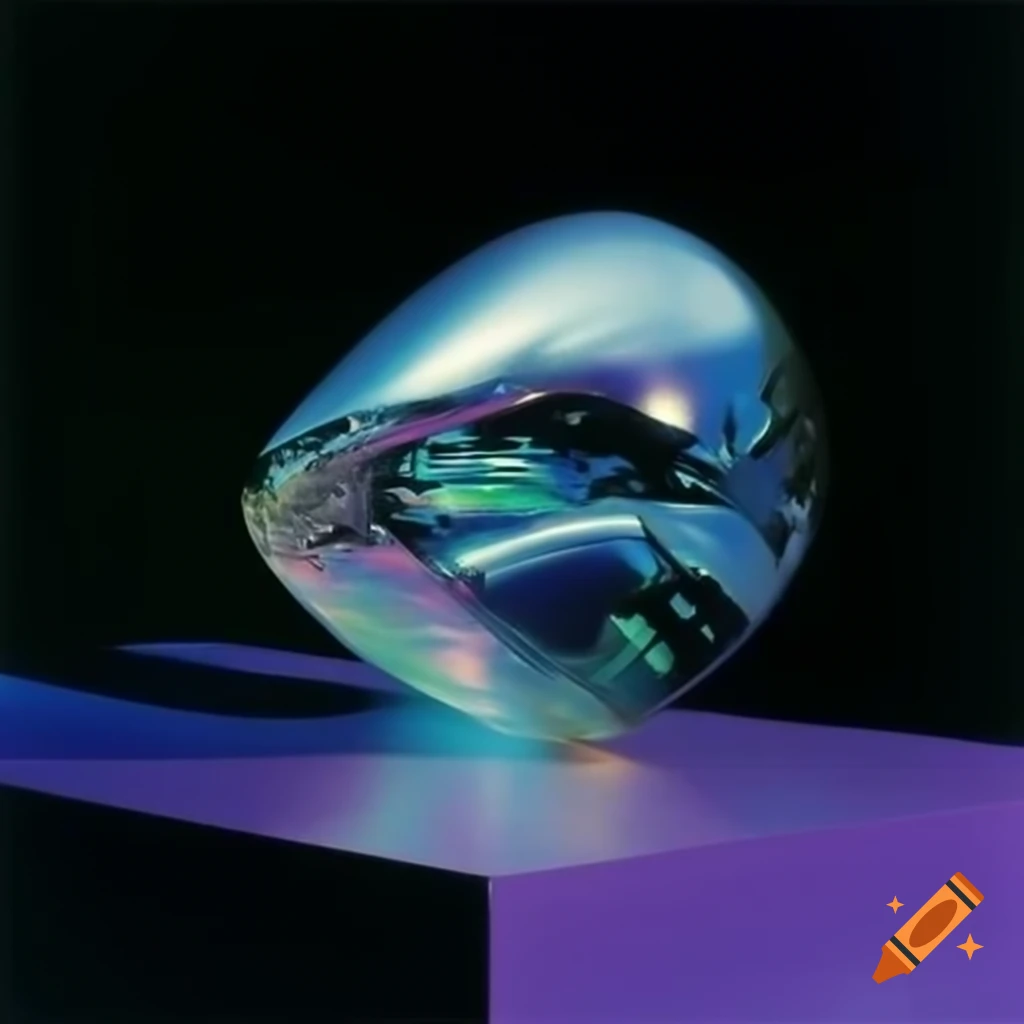 Pop surreal photography featuring iridescent glass statue