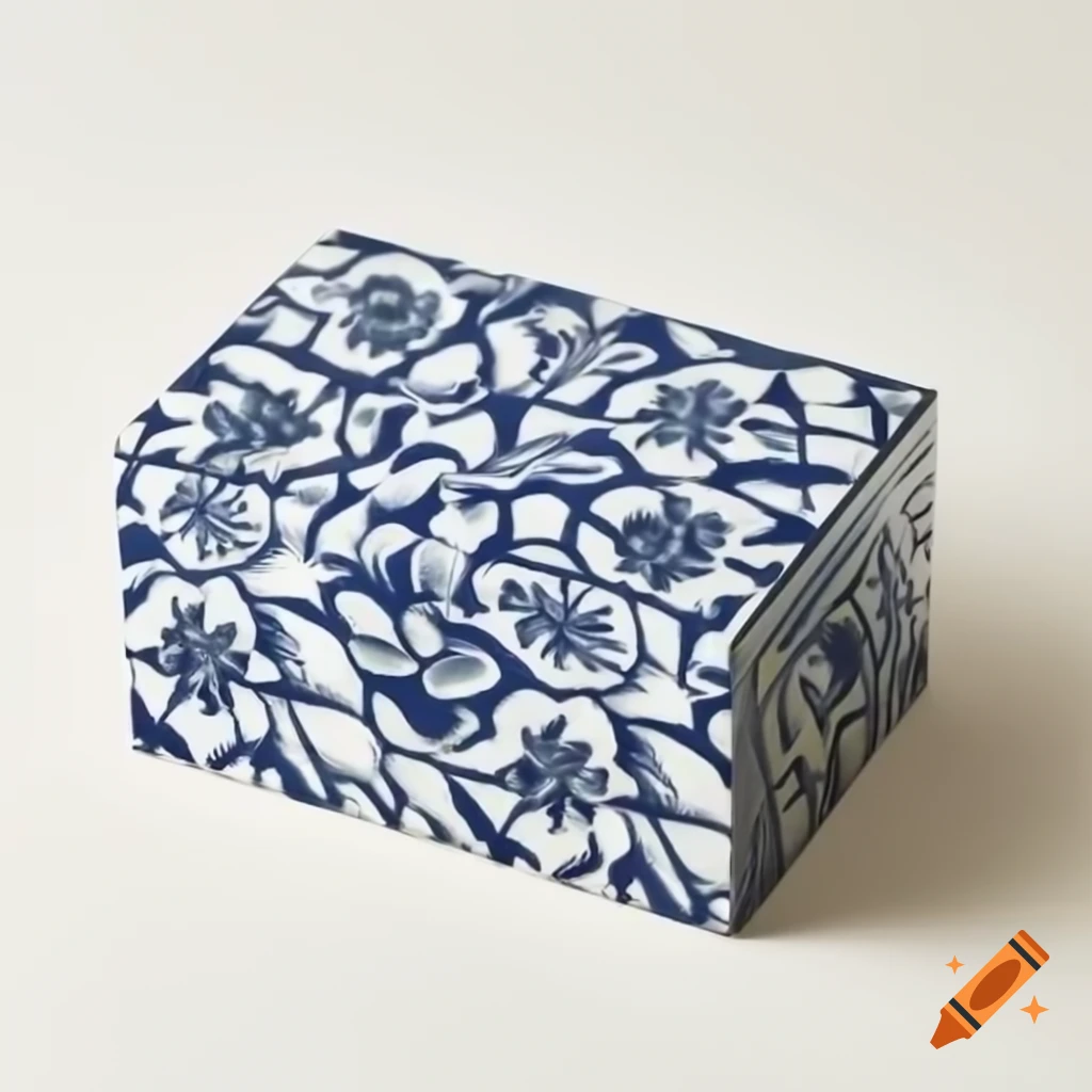 Botanical pattern in indigo watercolor for tissue box design