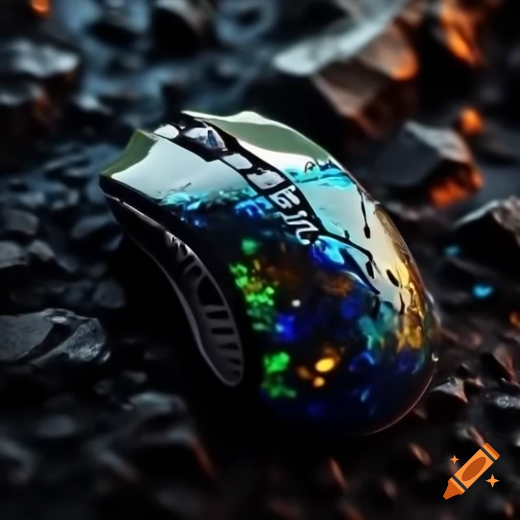 Computer mouse designed with meteorite metal and glass smalt
