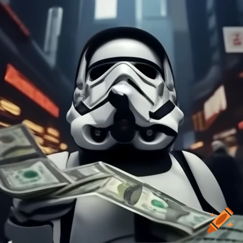 Stormtrooper character with a focus on money and capital markets