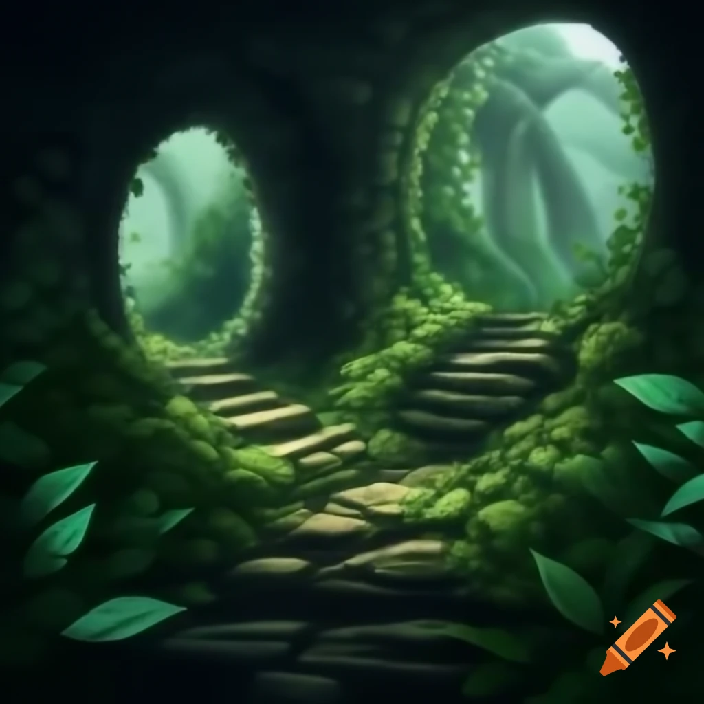 Lush plant life in a dungeon environment
