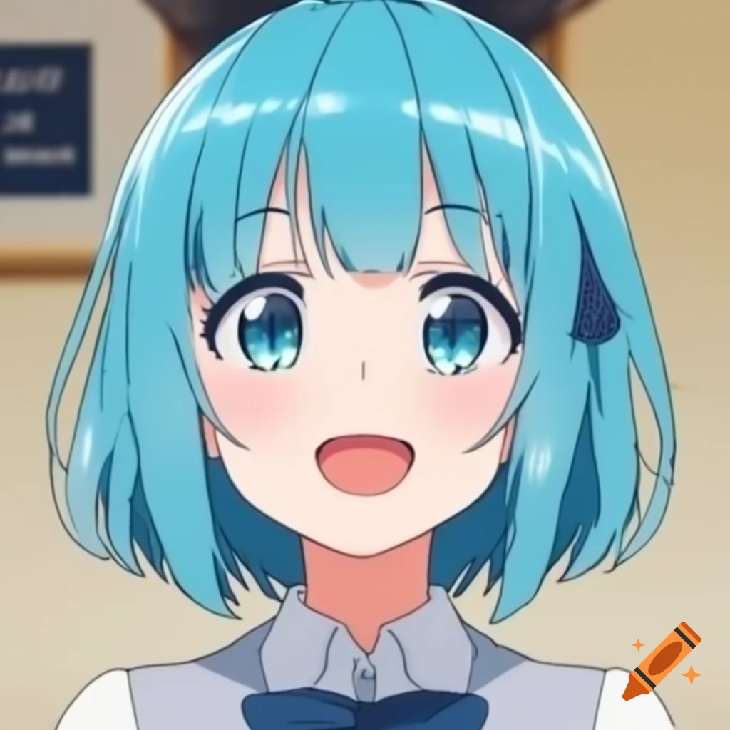 Anime girl with cyan hair