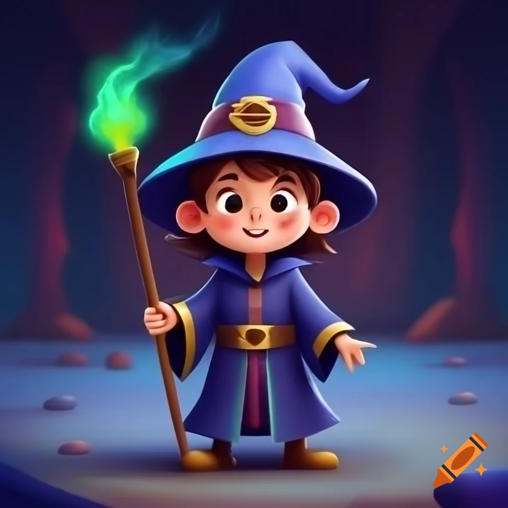 Humorous young wizard character