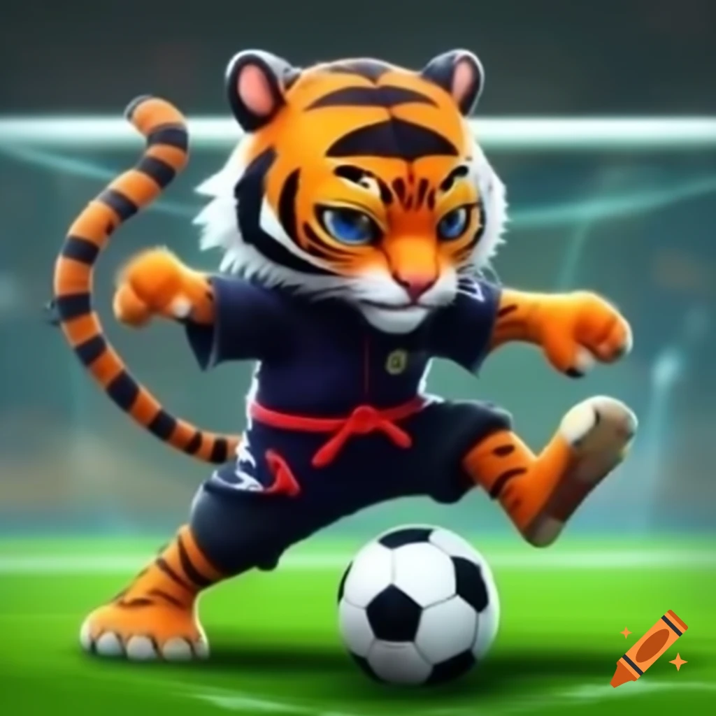 Ninja tiger playing soccer