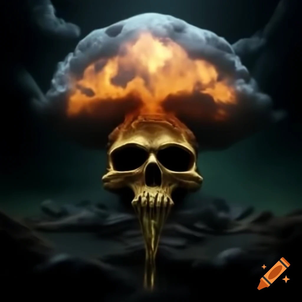 Nuclear mushroom skull cloud logo for thrash metal