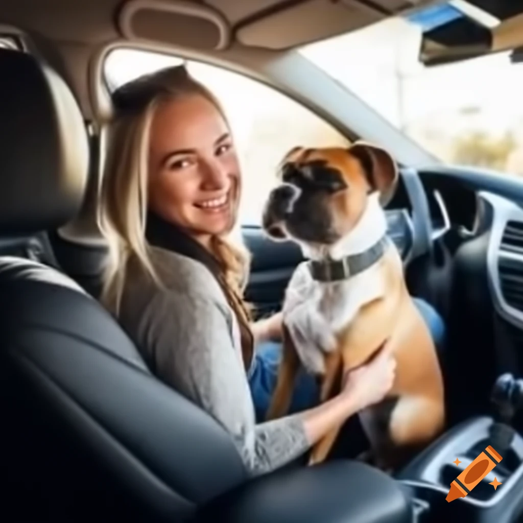 Blonde PhD student with boxer dog driving from Oklahoma to Texas
