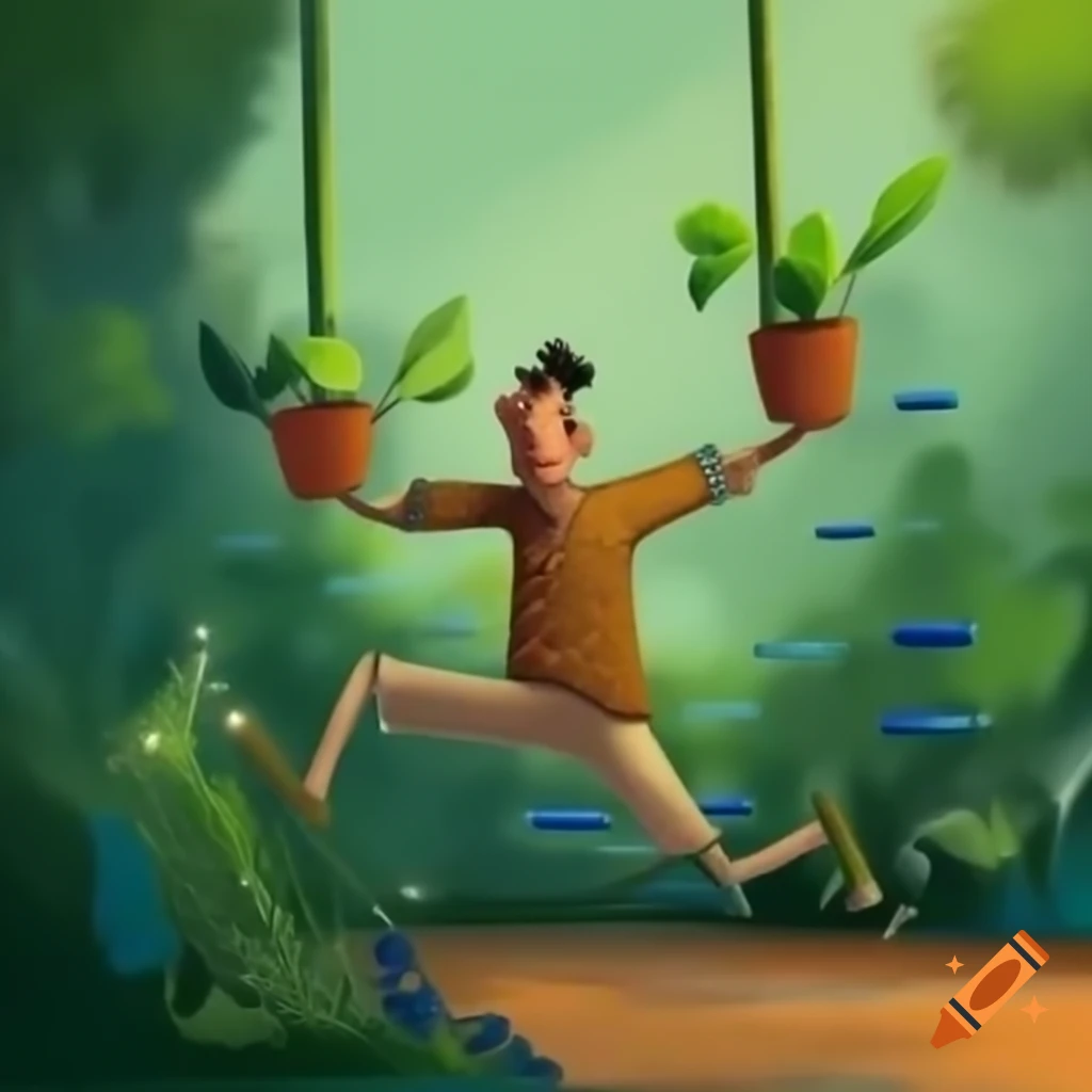 Man interacting with indoor plant