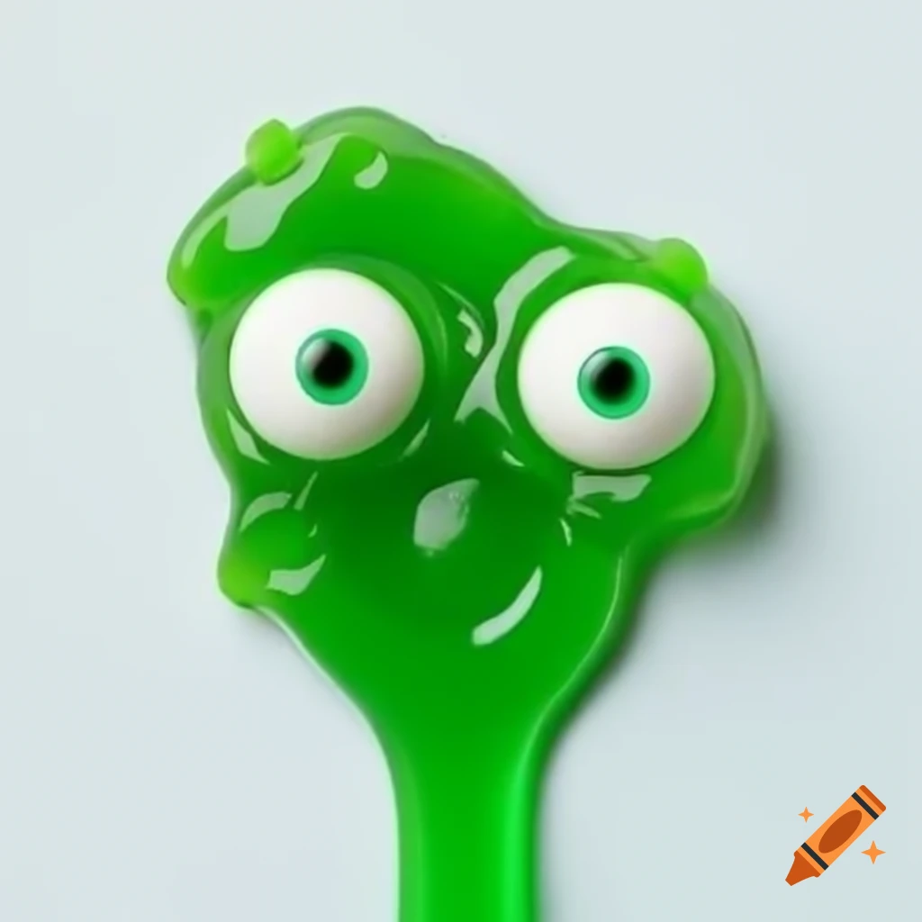 Green jelly spoon with googly eyes