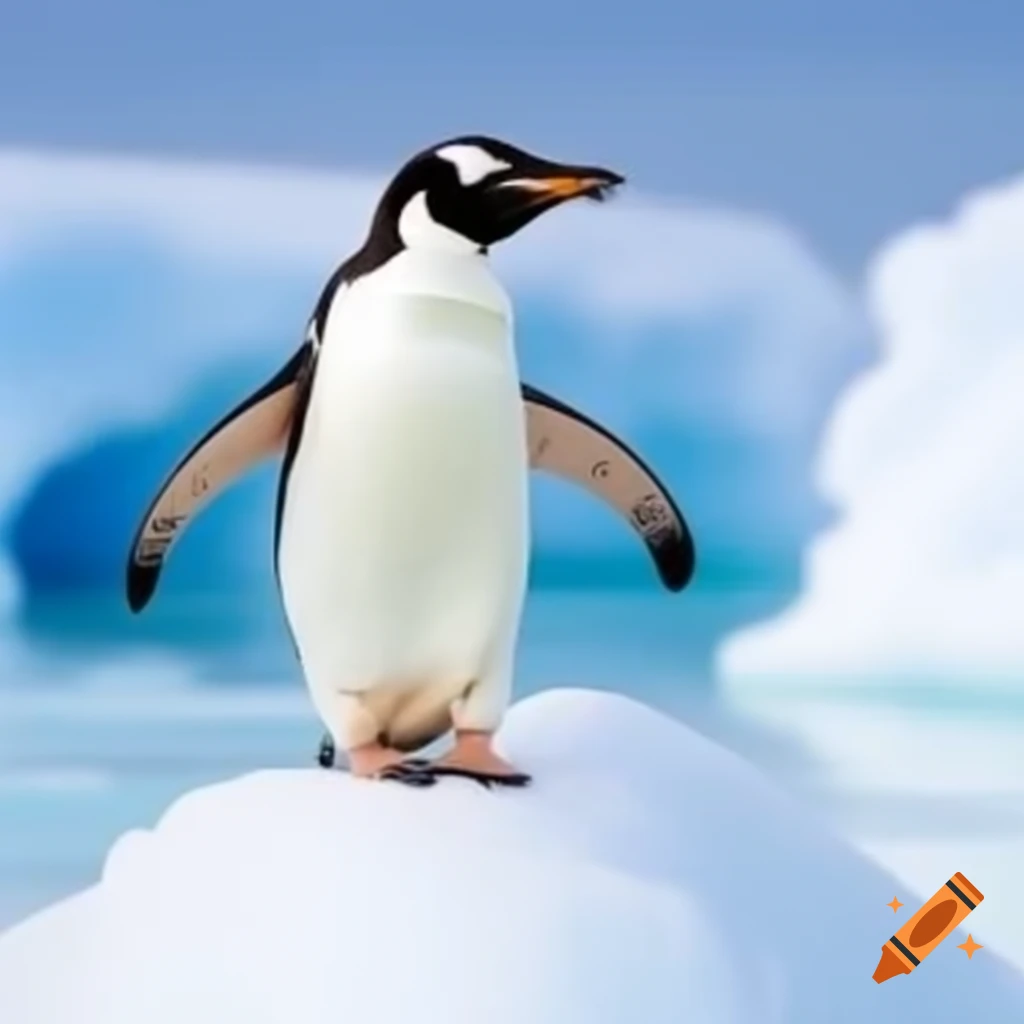 Penguin on iceberg looking forward with open eye