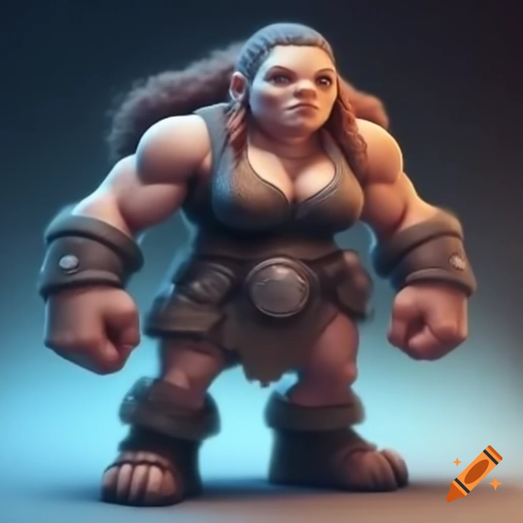 Muscular female dwarf in modern workout gear, fantasy setting, front view, high detail