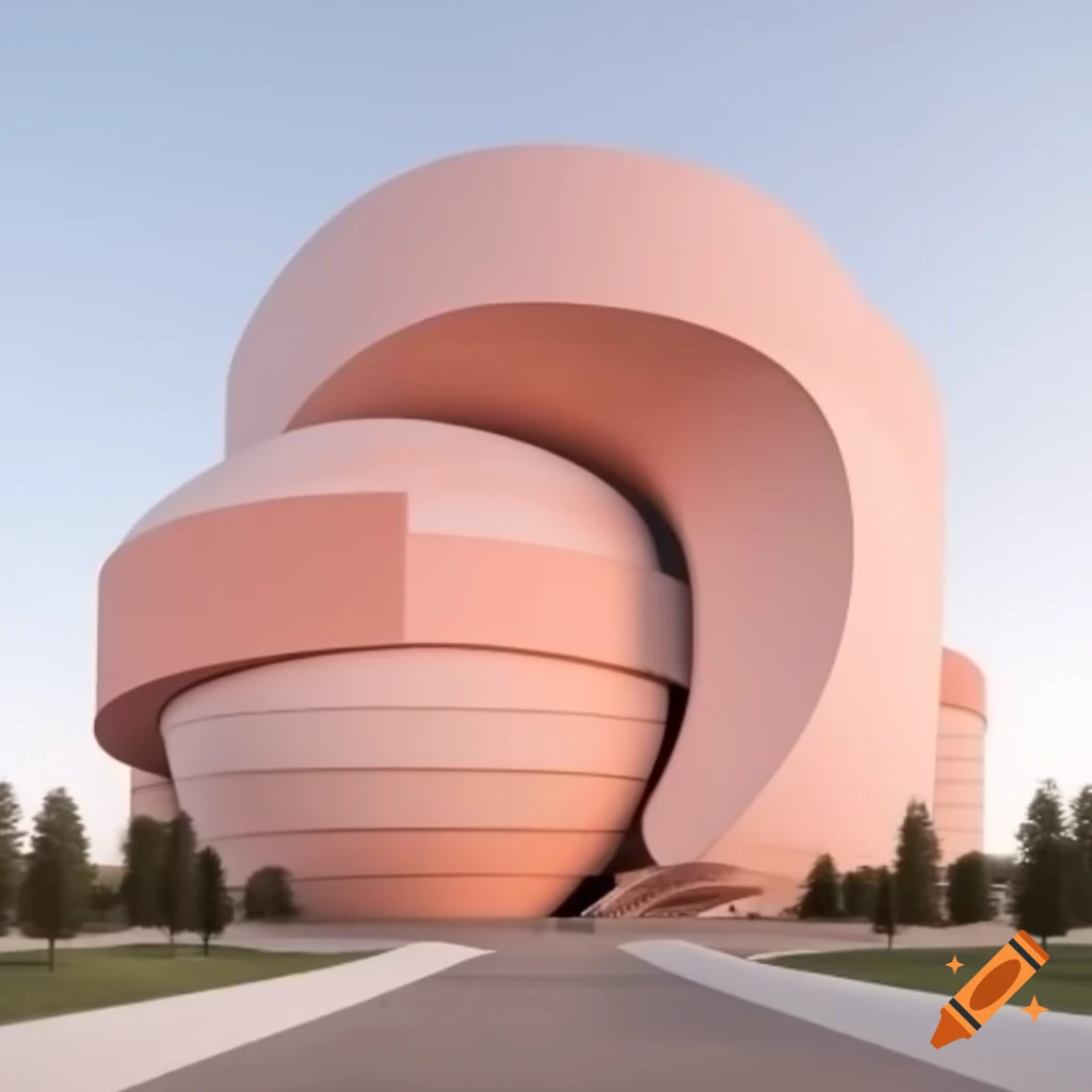 Building with peach and futuristic design elements