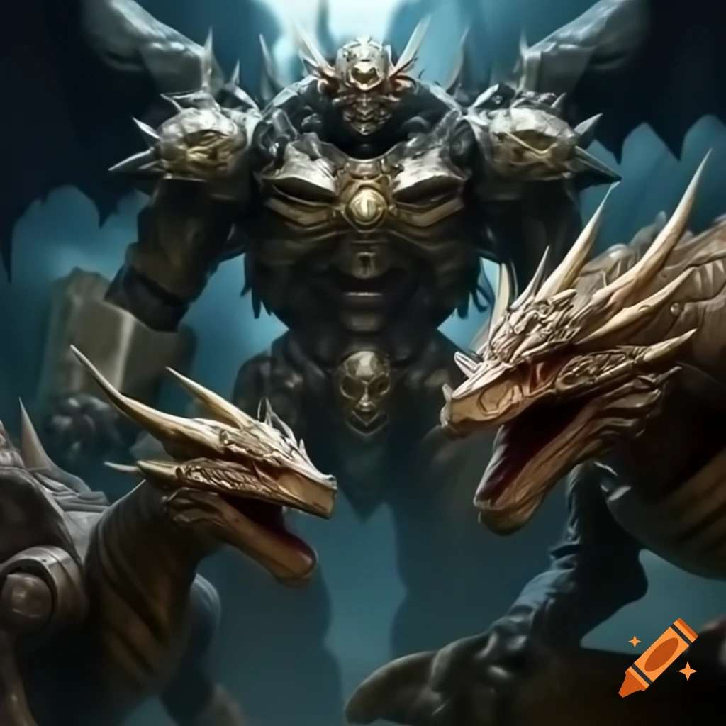 Giant robot facing giant dragon