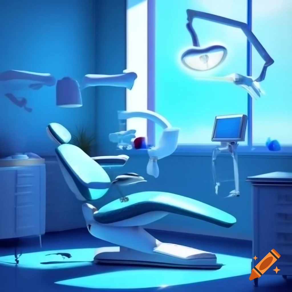 Dentist chair in dental office with yellowish blue window light