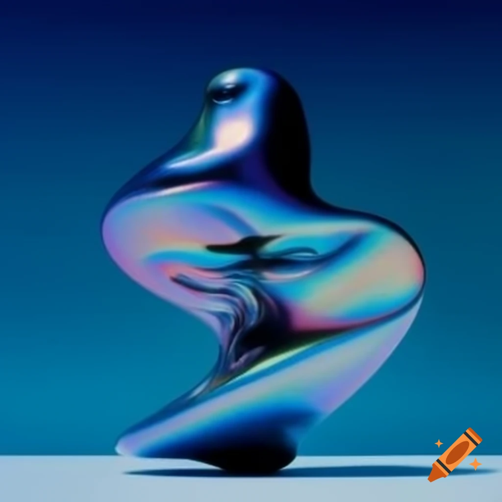 Pop surreal photography featuring iridescent glass statue