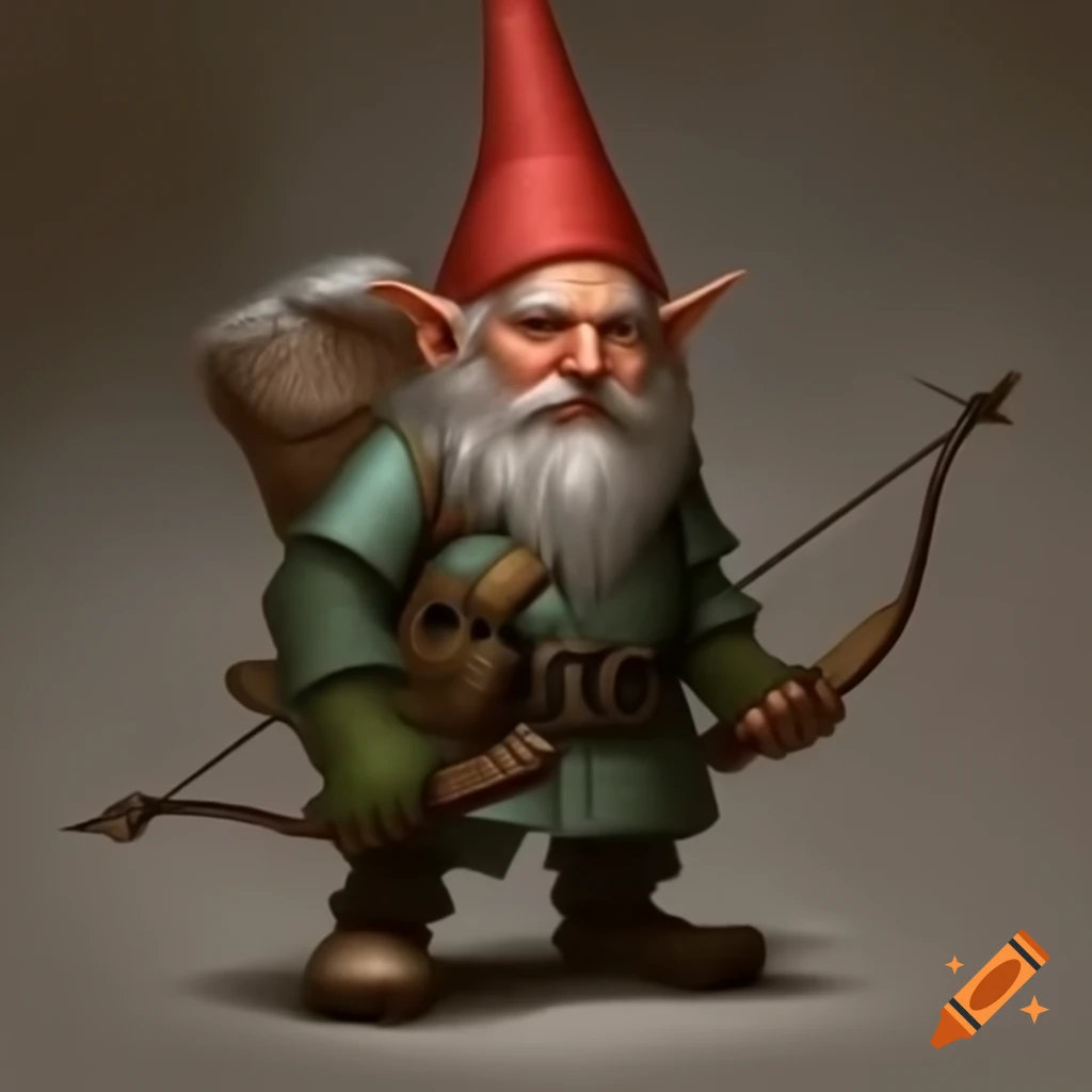 Angry gnome with bow and arrow ready to shoot
