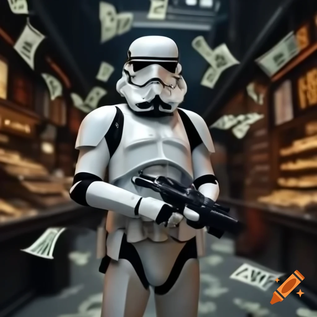 Stormtrooper character with a focus on money and capital markets