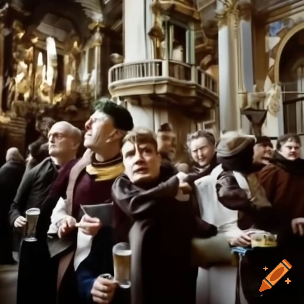 Weatherspoons inside German rococo church with patrons