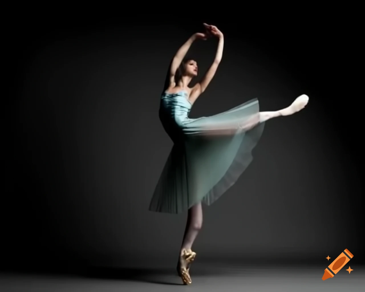 Beautiful ballerina in fifth position viewed from the back, hyperrealistic style