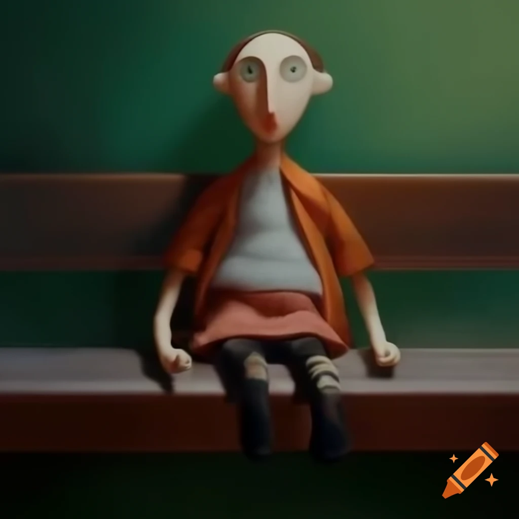 Doll on a bench in the style of Mark Ryden