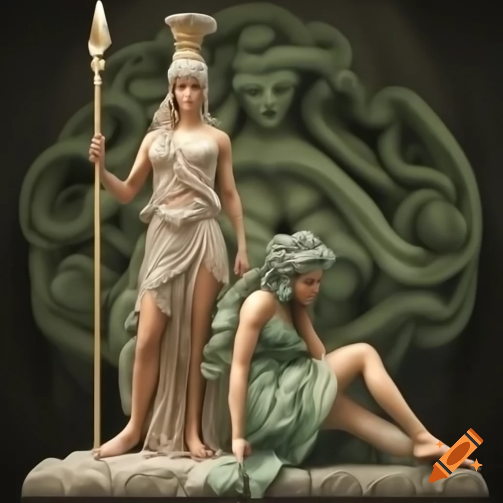 Goddess Athena with Medusa in artistic depiction