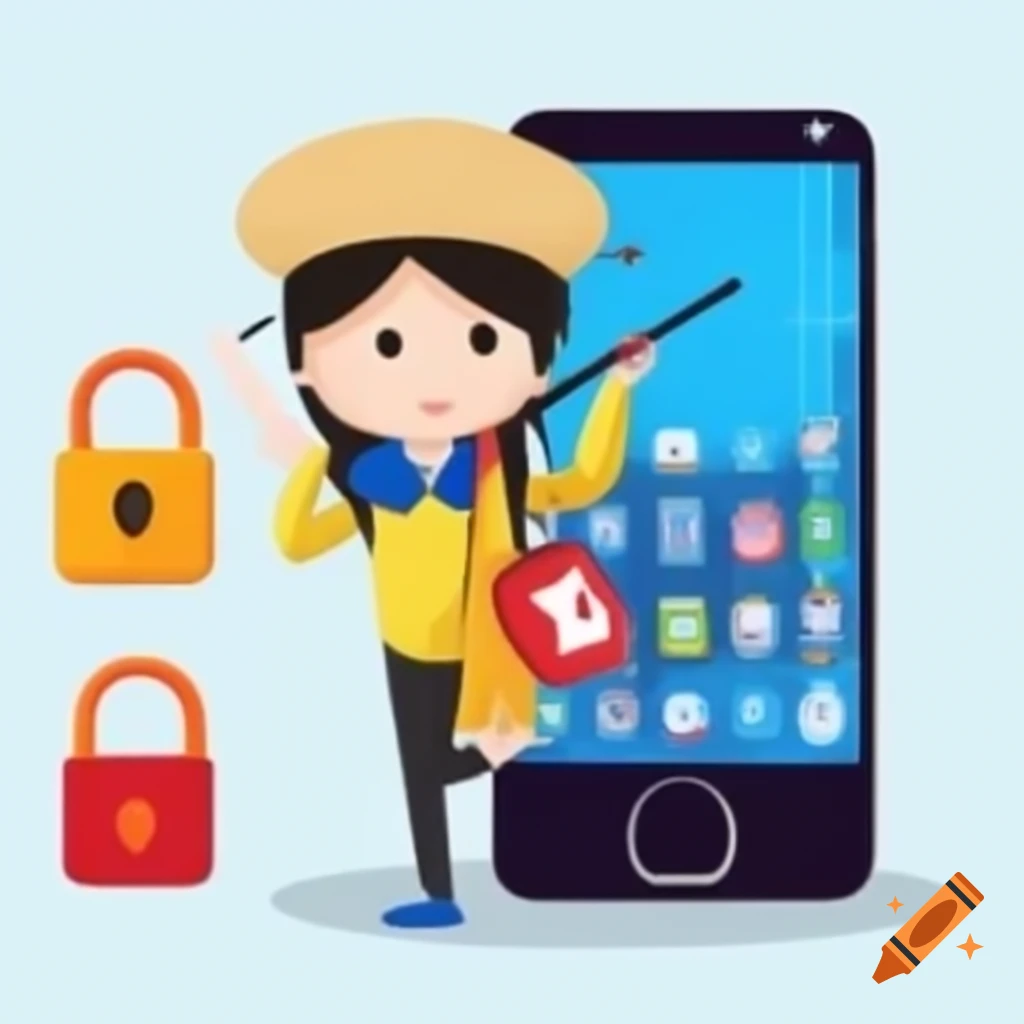 Filipino student in salakot hat locking padlock in front of cellphone screen with notifications