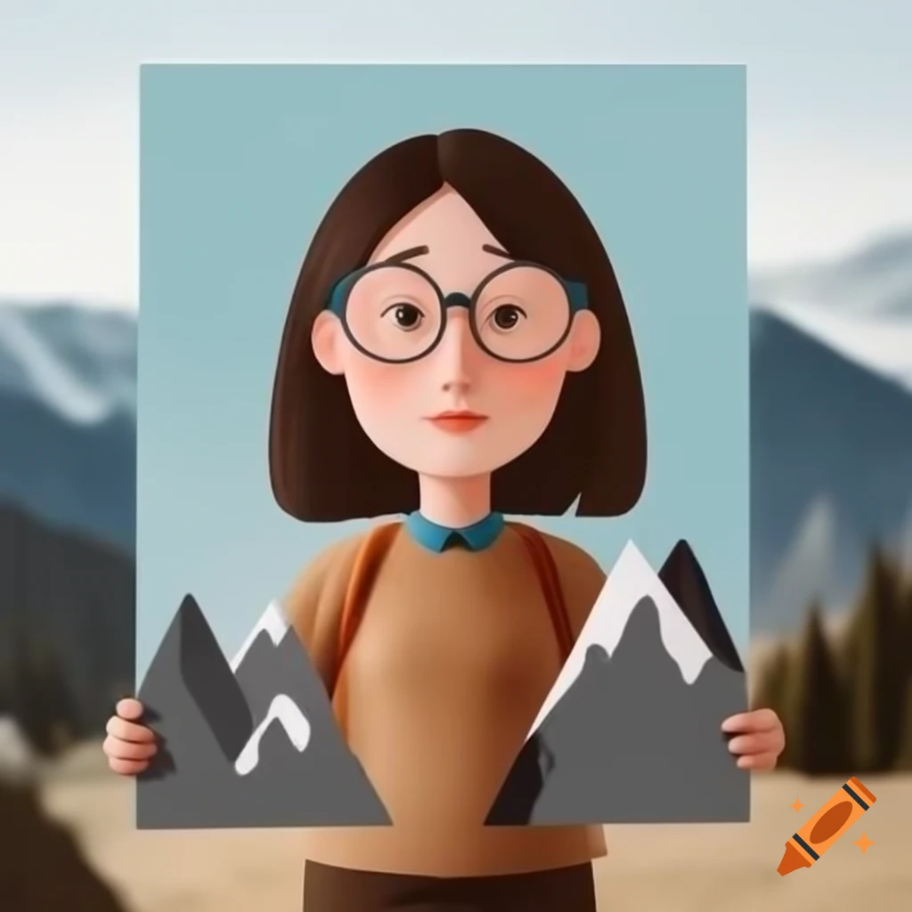 Female psychologist in poster style with mountain background