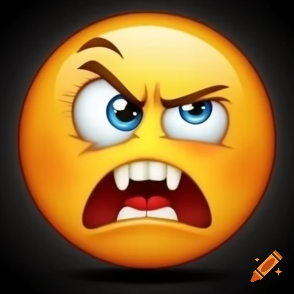 Angry emoji with rage eyes and cute smiling mouth