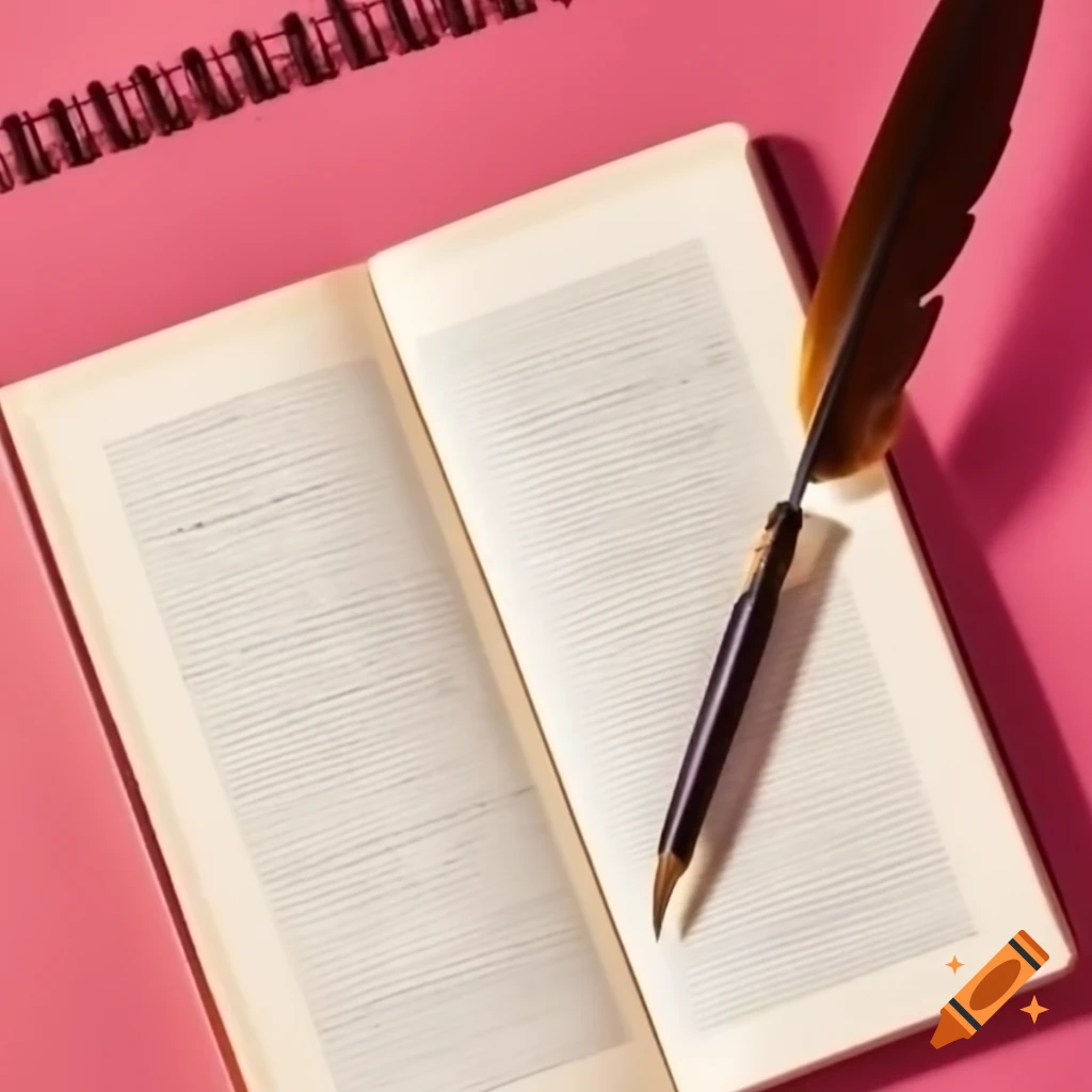 Quill pen on open diary writing letter B in classic font with pink theme