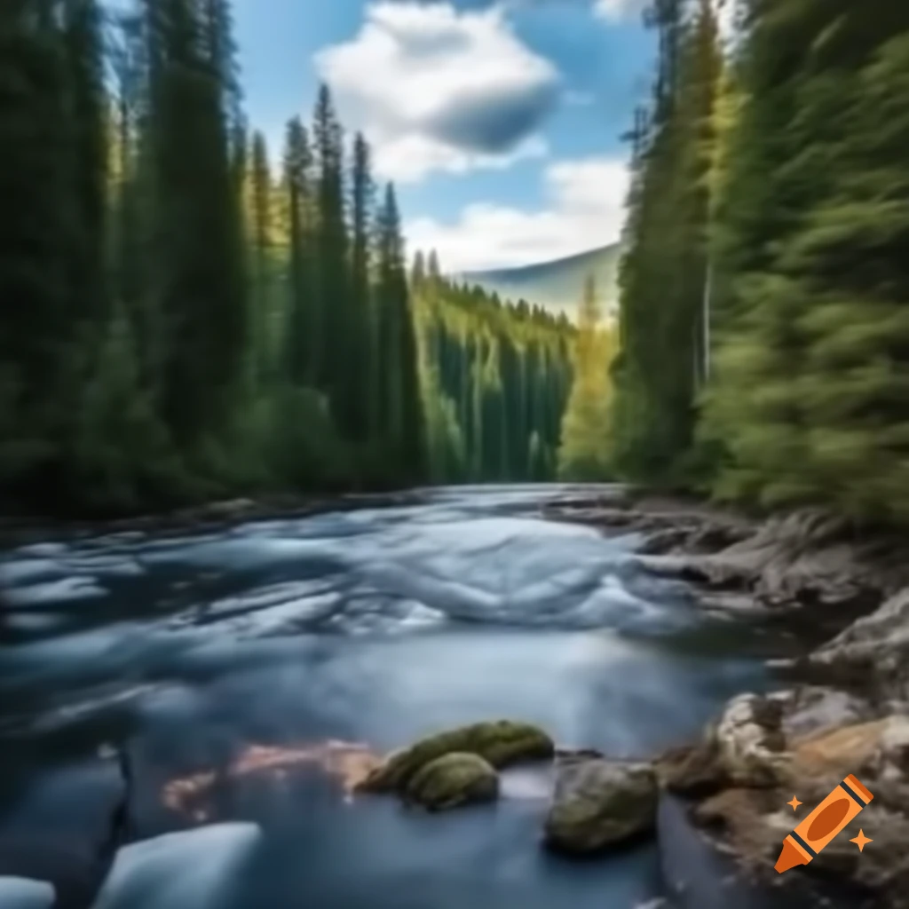 River flowing through a lush forest