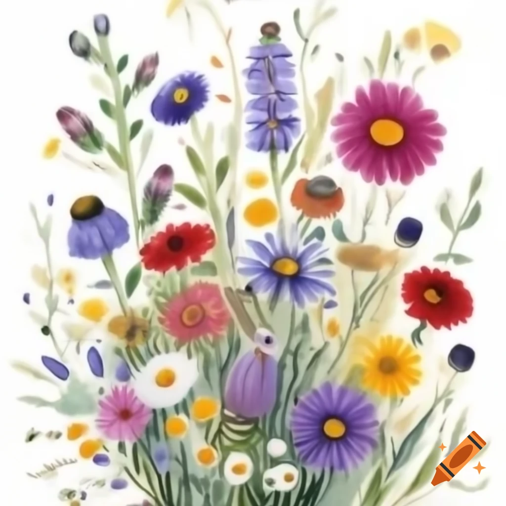 Watercolor bouquet of wildflowers native to northern Canada