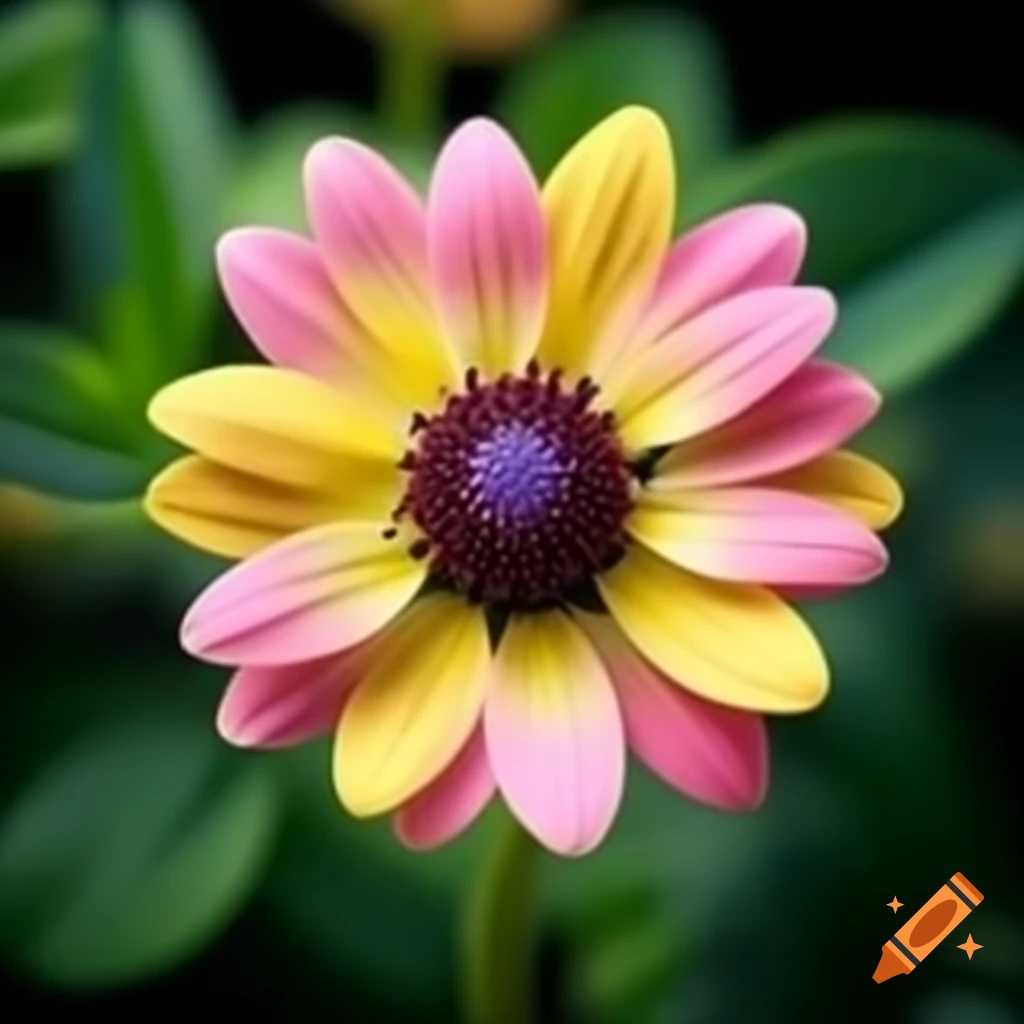 Flower with pink and yellow petals and green details