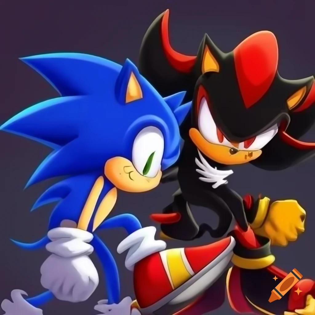 Sonic and Shadow the Hedgehog in cartoon manga style
