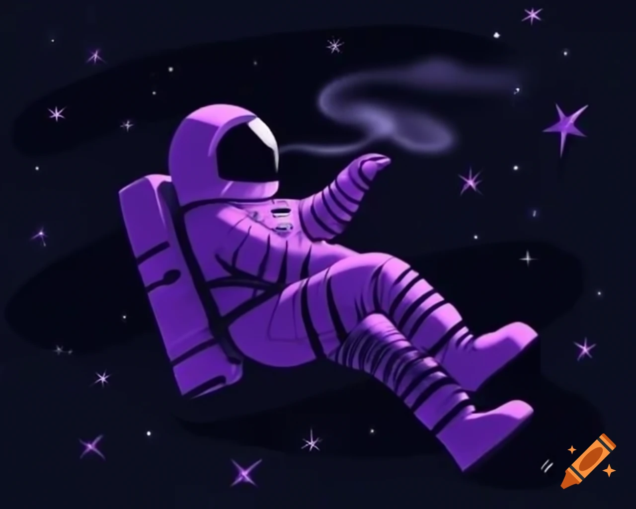 Astronaut floating in starry space with purple and black backdrop