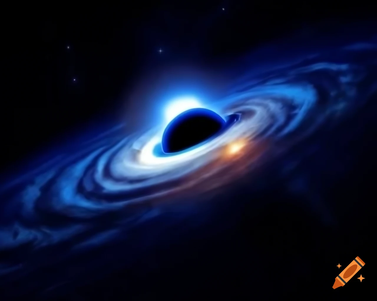 Realistic black hole in star-filled space with artistic lens flare