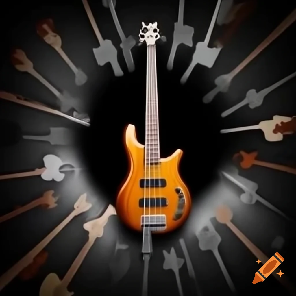 Bass guitar set against a cosmic black hole background