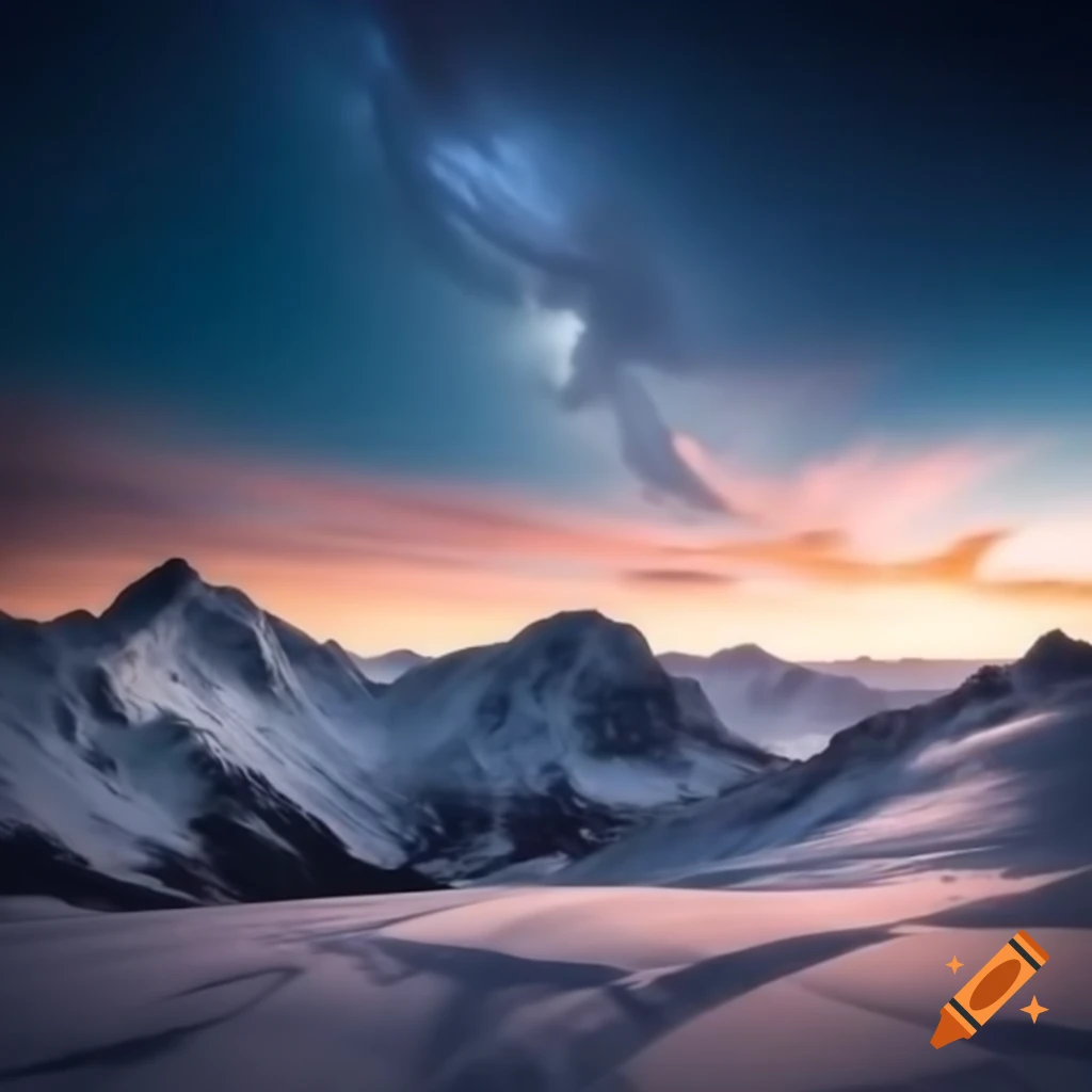 Snow-covered mountain with beautiful sky