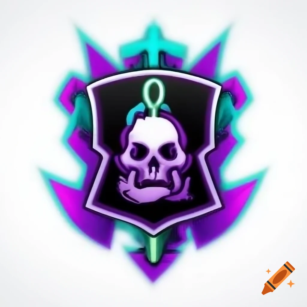 Warhammer ork team jersey logo with church bell in purple and teal highlights